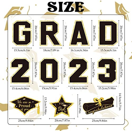 Vlipoasn 11pcs Classe de ouro preto de 2023 ímãs de carros de graduação, parabéns Decorações de festa de graduação 2023, ímãs para decorações de ímãs de carros de geladeira para desfile de graduação