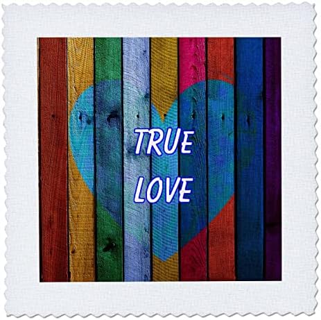 Imagem 3drose de placas de madeira de várias cores Heart Words True Love - Quilt quadrados