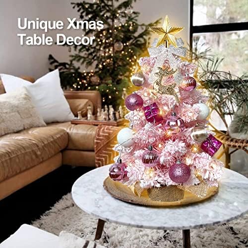 Aykut 60cm Rosa Árvore de Natal reunida com luz LED, decoração de Natal de Mini Desktop Faux, adequada para o