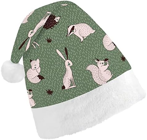 Hare e esquilo engraçado chapéu de Natal Papai Noel Hats Plexh curto com punhos brancos para suprimentos de decoração de festa de férias de Natal