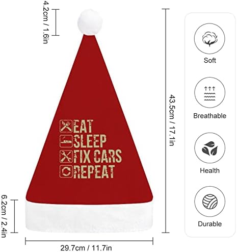 Mecânico Eat Sleep Fix Cars Cars Plexh Christmas Hat de Chapéus de Papai Noel e Bom Papai Noel com borda de pelúcia e decoração de natal de conforto