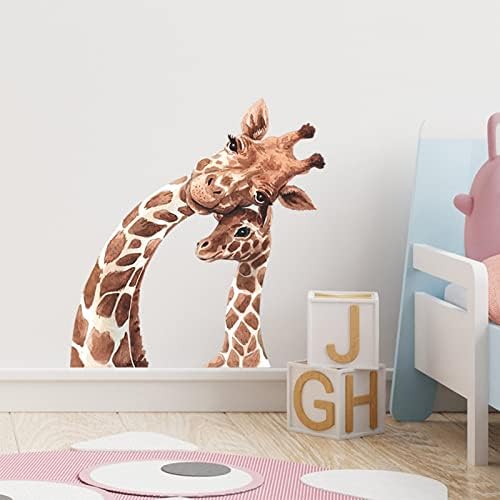 Adesivos de parede de animais, decalques de parede de girafa, descasca e stick decoração de parede removível