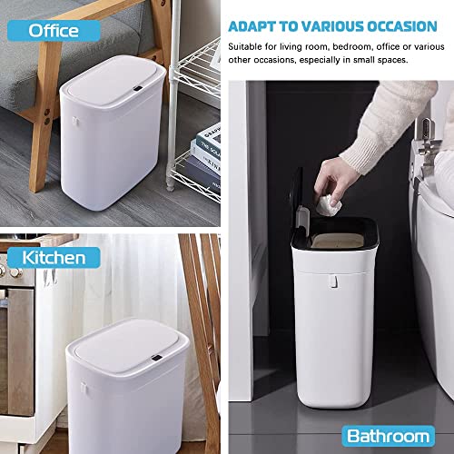 Lixo sem toque lata, lata de lixo de banheiro inteligente automático de 3,2 galões de banheiro inteligente com tampa, sensor de movimento esbelto lixo de lixo estreito para quarto, cozinha, escritório, RV branco