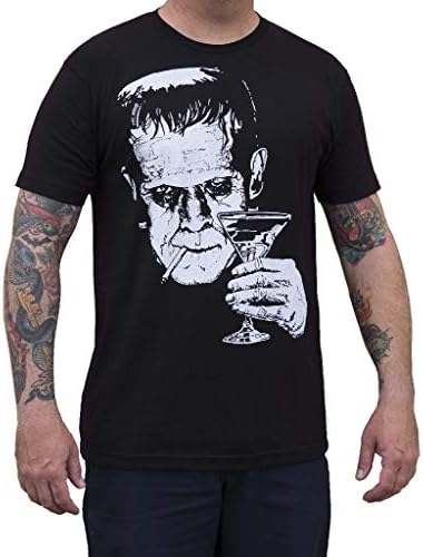 Monstro masculino martini por Mike Bell Classic Frankenstein Art Camiseta Cool Black