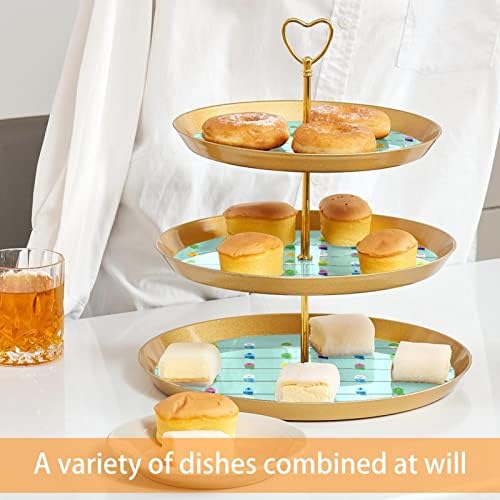 Torre de sobremesa de exibição de cupcakes, plástico de 3 pastelaria em camadas de porção de ouro, colorido de