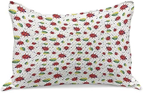 Ambesonne Ladybugs Kilt Cilt Cashrowcover, desenho de desenho animado Bugs Bugs Abstract Ornamental Nature Ilustração, capa padrão de travesseiro de tamanho king para quarto, 36 x 20, multicolor