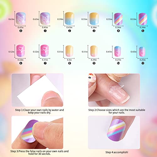 Refere -se a Dazzle 48pcs Kids Fake Nails Fidros Pressione as unhas para meninas capa completa curta