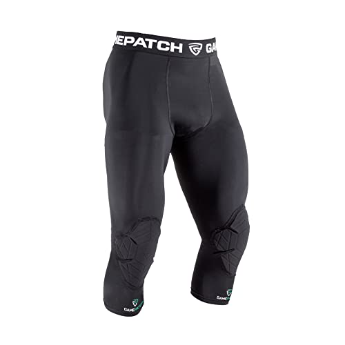 Gamepatch 3/4 calças justas com estofamento de joelho | Tecnologia de absorção de choque para proteção de joelho e articulação | Homens homens crianças, preto, tamanho m