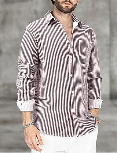 Tureface masculino botão casual de manga longa camisas de linho de algodão