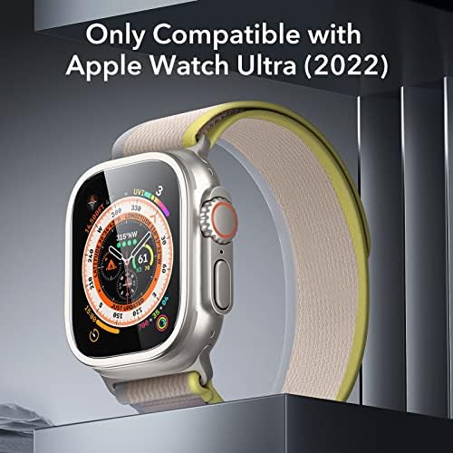 ESR para Apple Watch Ultra Screen Protector 49mm, protetor de vidro temperado com estrutura de aço inoxidável, proteção de cobertura total, resistência a arranhões, HD, Apple Watch Ultra Acessórios, 2 pacote