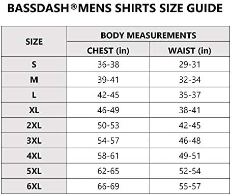 Bassdash UPF 50+ Men's UV Protection Sun Manga Longa Desempenho de pesca camisetas com capuz
