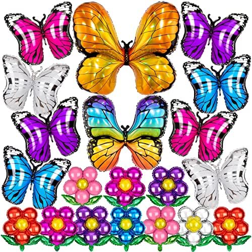 Balões de flores de borboleta, 20 pcs enormes balões coloridos de borboleta e balão de papel