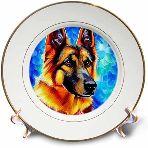 3drose cão pastor alemão fofo em azul. Presente de pintura digital para qualquer pessoa - pratos