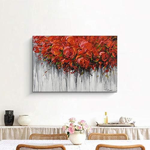 Pigort Red Flowers Canvas Pintura Arte da parede, Cenário floral abstrato obras de arte para