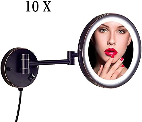 Larro Makeup espelho montado na parede 10x, espelho redondo de maquiagem, portátil giratório de 180