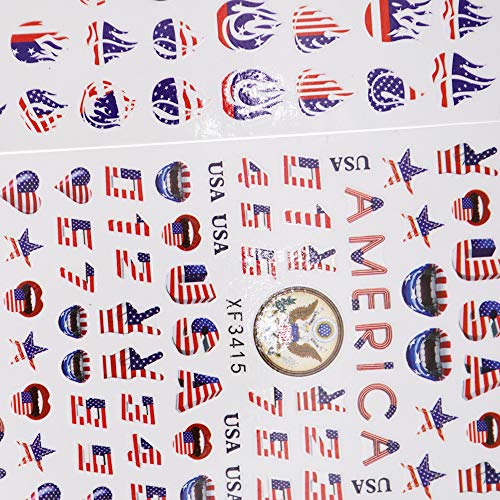 Butterfly Nail Art Stickers America Flag patriótico Auto -adesivo Decalques de unhas Decalques de flores