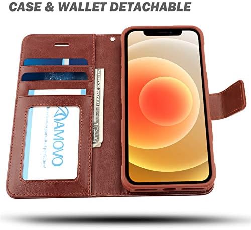 AMOVO Compatível com o iPhone 12 Mini Wallet Case destacável [couro vegano] [correia de mão] [slot
