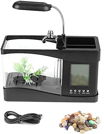 N/A USB Desktop Mini Aquarium Fish Tank Aquarium com LED LCD Tela de tela LCD e decoração de