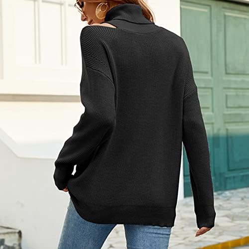 Camisolas para mulheres malha grossa de manga comprida suéter de pulôver casual Casual Cut Out Fit Fit Slouchy Jumper Tops preto