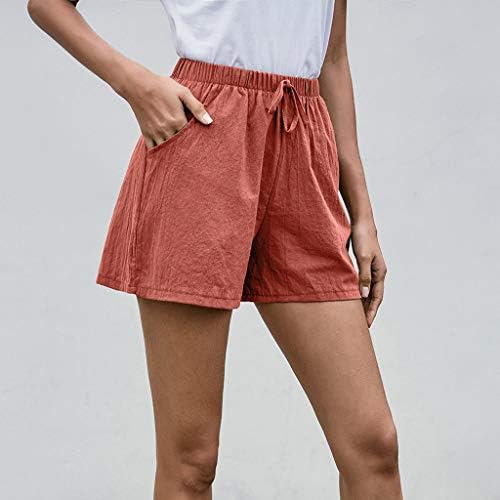LCEPCY WOMENS Casual Casual Cantura elástica de linho de algodão confortável Summer praia de shorts leves de bolso de bolso