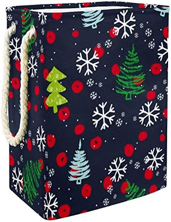 Indither Christmas Tree and Snow Flakes 300D Oxford PVC Roupas à prova d'água cesto de lavanderia