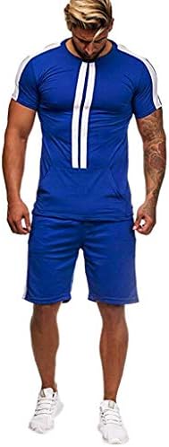 Roupa de bloco de cores esportivas para masculino de verão, camisetas de manga curta de 2 peças de manga curta e shorts casuais conjuntos