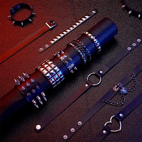 13 PCs Punk Leather Charkle Bracelets Set Punk Chokers for Women Gothic Ajuste Colar Ajuste Colo