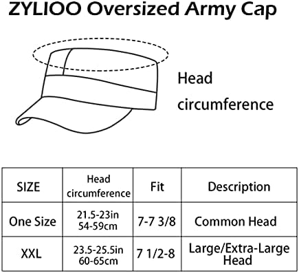 Zylioo Oversize XXL Army Cap, chapéus de cadetes militares lisos e planos, chapéu de pai respirável