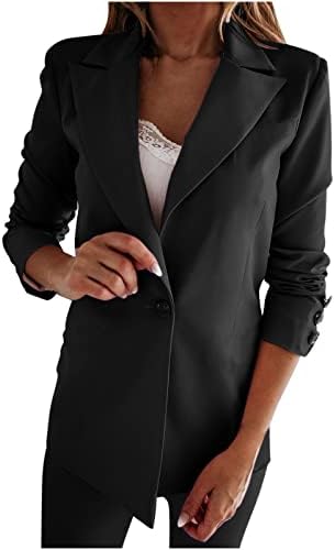 Jaquetas Blazer para mulheres casuais abertas de manga longa de lapela de lapéu de coloração sólida Botão