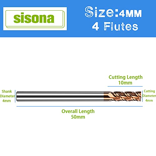 Sisona 1pc Métrica de 4 mm de moinho de extremidade de carboneto - 4 fulte de carboneto sólido -CNC