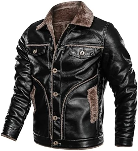 WMJL Men's Faux Leather Jacket Motão Marrom Motão Bomber Punk Moda Slim Fit Coat, Black, 8xl