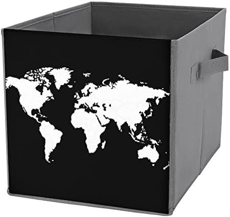 Black e branco mapa terrestre Map de tecido colapsível Bin Cubos Organizer dobrável Caixa com alças