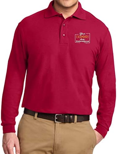 Camisas pólo de manga longa bordada personalizadas para homens logotipo de bordado personalizado