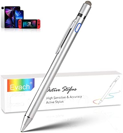 Lápis Digital de Evach Active Stylus com caneta Ultra Fine de 1,5 mm para iPad/iPhone/Samsung/HP/Dell/Asus Tablets, desenhando caneta de caneta nas telas de toque, cinza