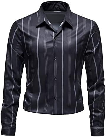Camisas masculinas Camisas casuais listras de lapela camisa de manga comprida botão de manga para baixo, blusa