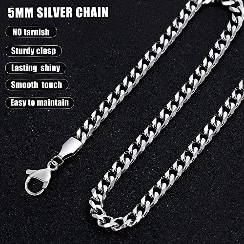 Fiusem 5mm Silver Tom/Gold Cuban Link Chain Para homens, colares de corrente masculinos, colares de corrente de