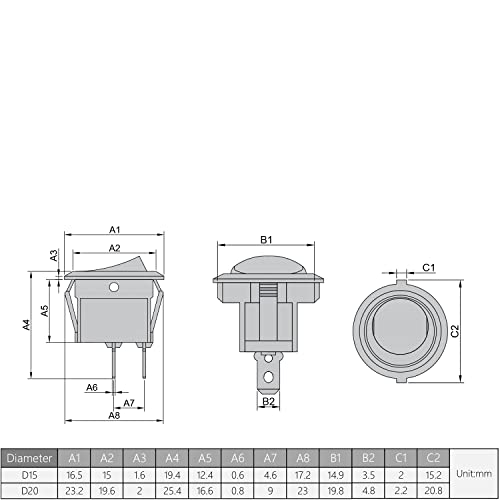 Interruptor do balancim de barco de figura interruptor de alternância AC 125V/10A 250V/6A SPST