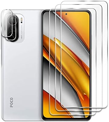 [3+2 Pack] 3Pack Screen Protector for Xiaomi Poco F3 +2Pack Camera Lens Protector, HD Tempered Glass Film [9H Hardness][Bubble-Free] [Shatter Proof] [Anti-fingerprint] [Easy Installation] Screen Protector Glass Compatible with Xiaomi Poco F3