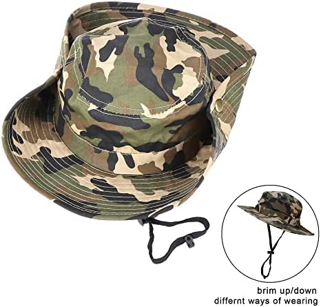 Kids-Boys Camuflage Boonie-Bucket-Hat UPF 50+ Capinho de pesca de caça ao ar livre de Hat-Hat de