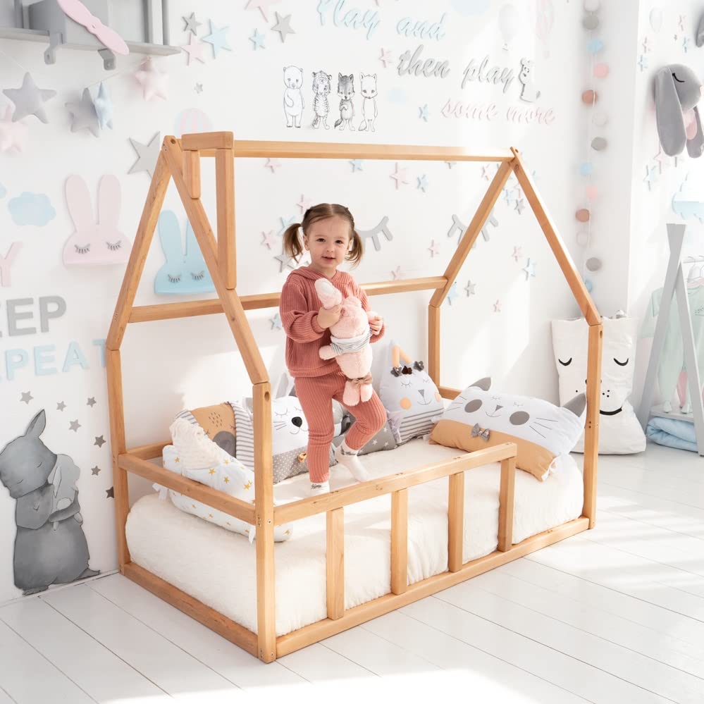 Busywood House Bed for Kids - Cama da criança - Quadro de cama de plataforma - Montessori Floor