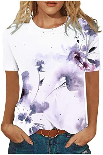 Meninas pintura de tinta Flores estampas de flor Bomas de barco Spandex tops t camisetas de manga curta Blouses
