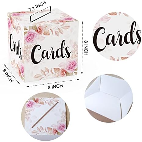 Caixa de cartão floral rosa tfciate, 8 x8 x8 cartões de recepção para casamentos de chuveiro de noiva