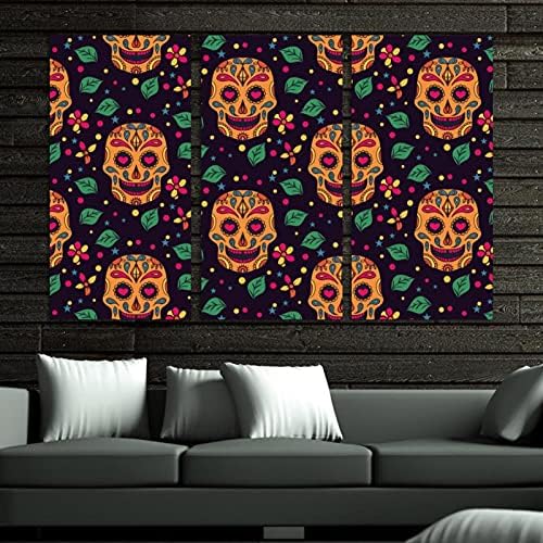 Arte de parede para sala de estar, Dia de Muertos Sugar Skull emoldurado Decorativo Pintura a óleo Conjunto