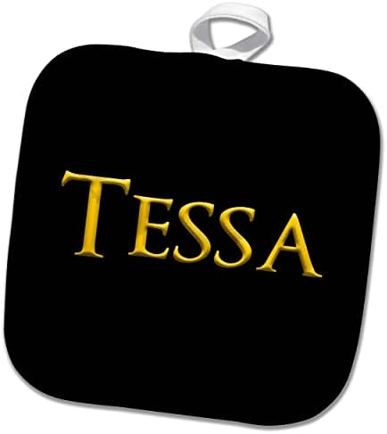 3drose Tessa Nome da senhora popular na América. Amarelo em charme preto - Potholders