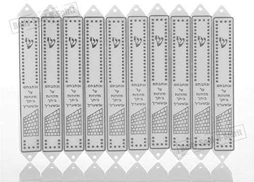 Conjunto de 10 caixas plásticas de Mesusa 12 cm Design clássico Kotel White & Silver Gift Idea Protection for Jewish Home Decorativa Judaica Mitzvah