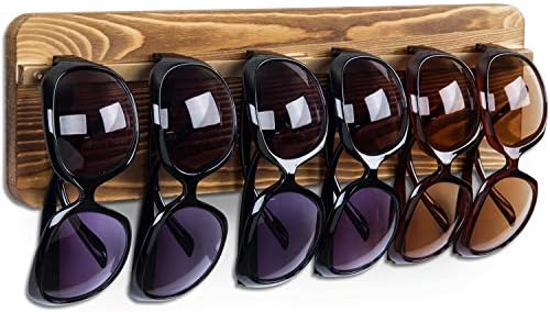 Mygift Burnt Wood Sunglasses Organizer Organizador de parede Eyeglasses Display Rack com haste de penduramento de metal de latão