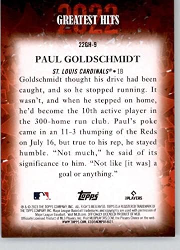 2023 TOPPS 2022 MAIORES HITS 22GH-9 Paul Goldschmidt NM-MT St. Louis Cardinals Cartão de negociação de beisebol