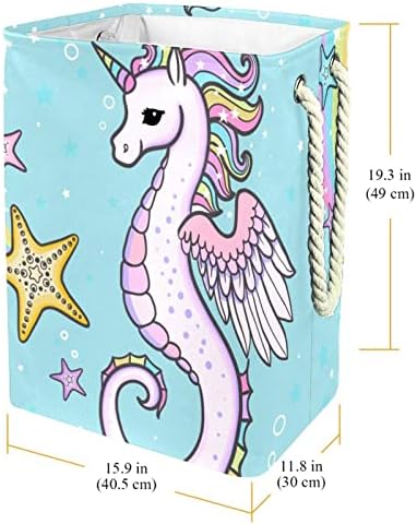 Cartoon fofo Rainbow Seahorse Unicórnio com estrela do mar Lavanderia Lavanderia com alça fácil de transporte,