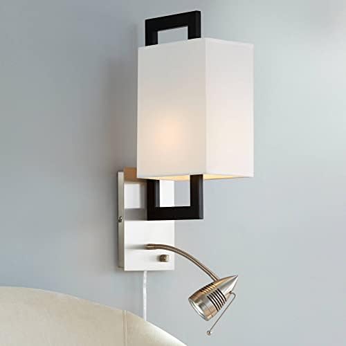 Possini Euro Design Flutuante Lâmpadas de parede modernas Conjunto de 2 níquel escovado Black Black Plug-in 4 3/4 Ajustável Gósoneco-braço Leitura Light Light Off-White para o quarto Vaidade do banheiro