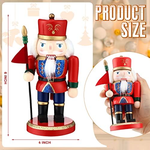 Nutcacker decorativo de natal, 6,3 polegadas de guarda de madeira feita à mão em uniforme tradicional vermelho,